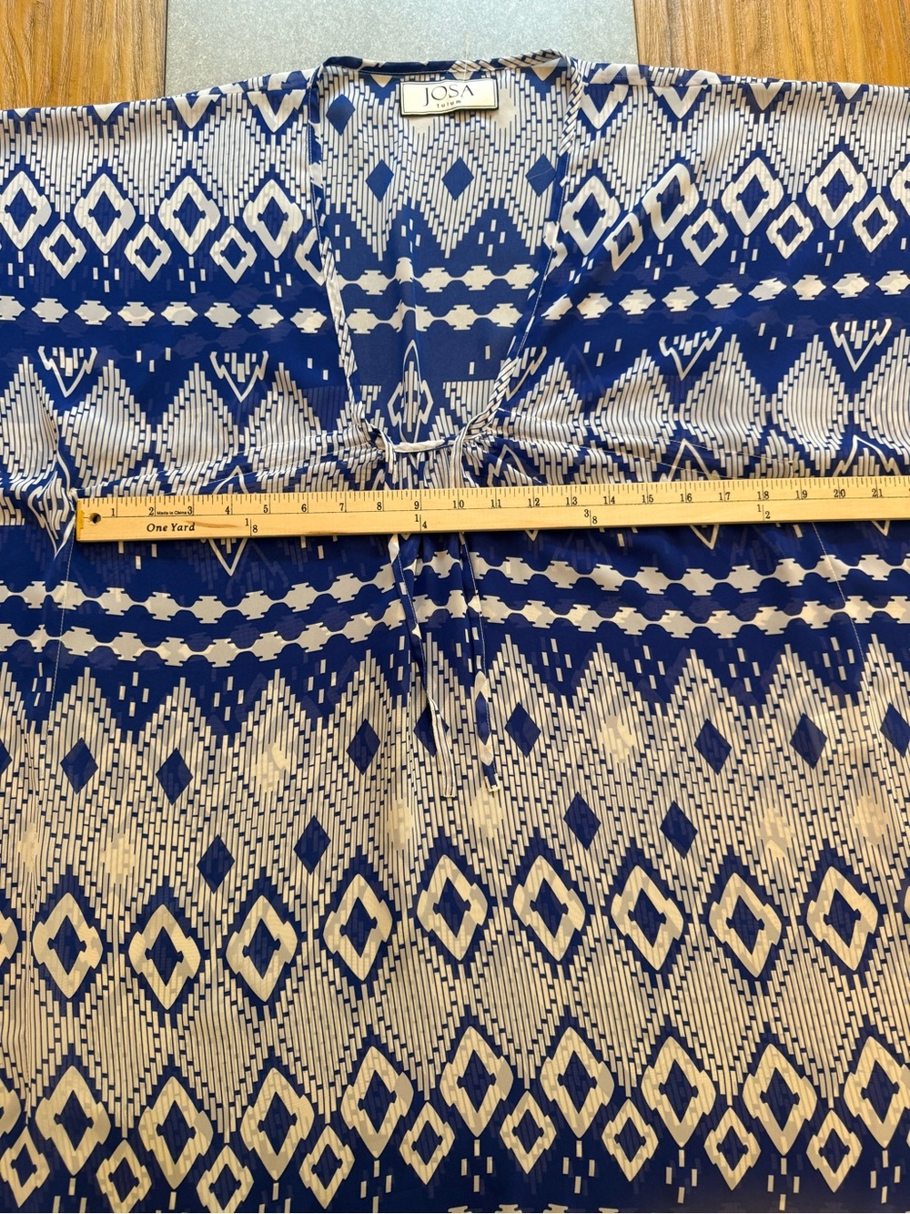 JOSA Tulum Kimono Blue White Geometric Print Cover Up Mini Dress  OS One Size - Picture 7 of 9